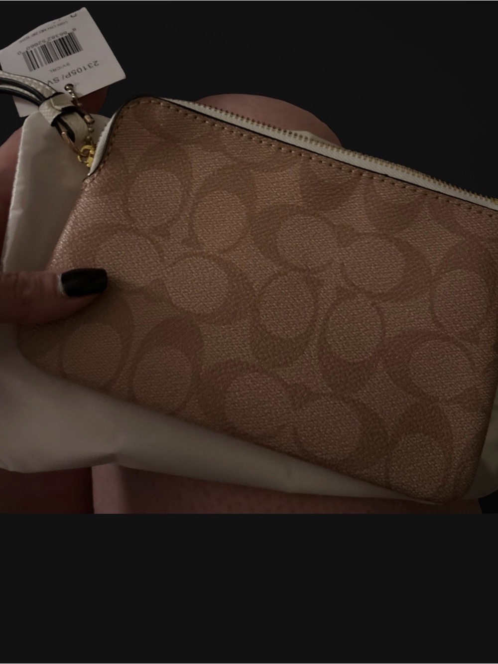 Beige/Tan Signature Zip Card Case Wristlet